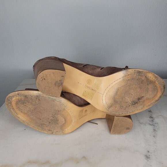 Vince Camuto Taupe Suede Cutout Lace-Up Heeled Sandals – Size 12 - Picture 7 of 11